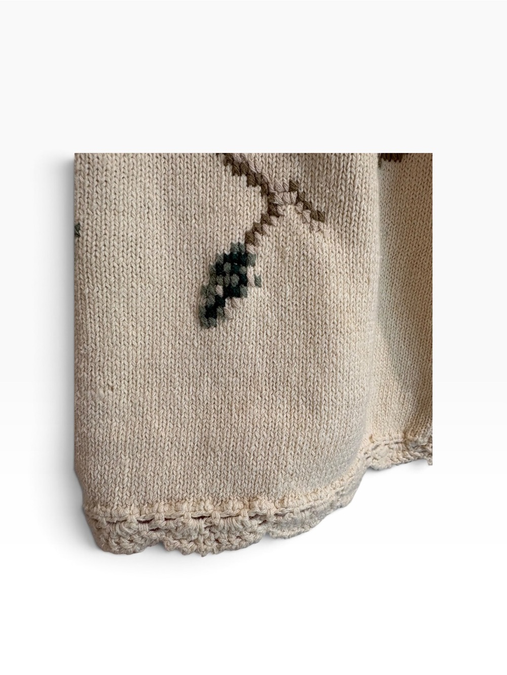 Vintage Granny Core Floral Sweater Cream Embroidered Cottagecore Knit size:M - Picture 4 of 5
